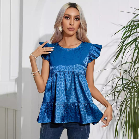 Women's Vest – Jacquard with Silk Finish – Ruffles – Relaxed Fit – Hip Length