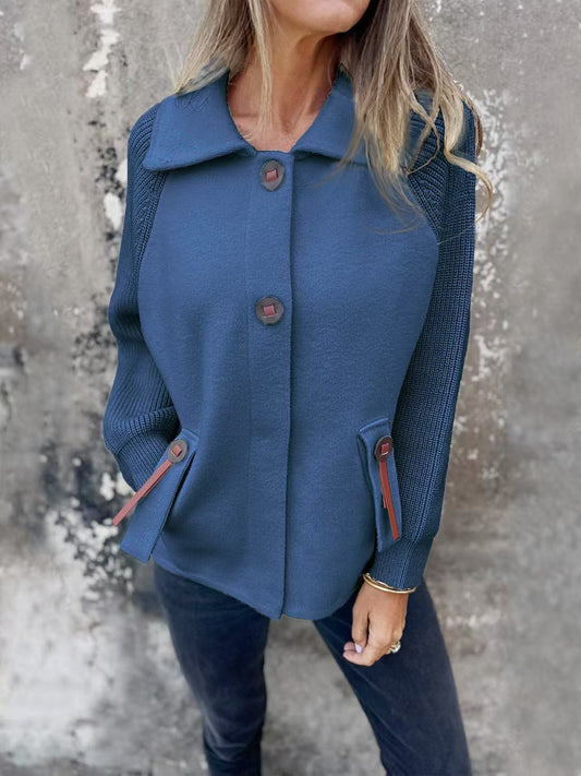 Women's Jacket – Relaxed Fit – Ribbed Sleeves – Wide Collar – Knee Closure