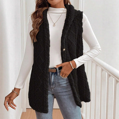 Women's Vest with Hood – Double Soft Texture – Relaxed Fit – Front Buttons