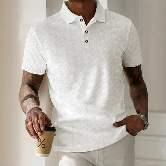 Men's Pique Shirt – Jacquard Structure – Regular Fit – Short Sleeve – Button Placket