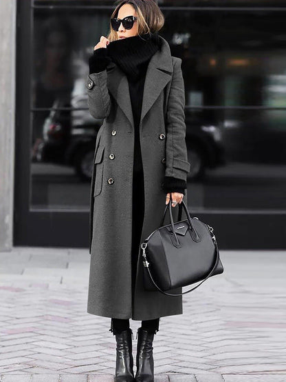 Women's Wool Coat – Tailored Fit – Double-Breasted – Elegant Long Model