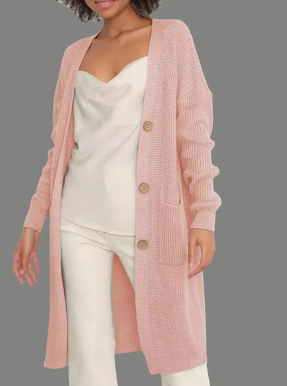 Women's Long Cardigan – Soft Knit – Relaxed Fit – Buttons – With Pockets