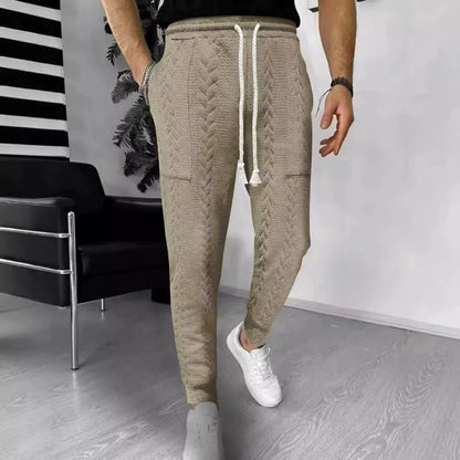 Men's Trousers Joggers – Jacquard Texture – Straight Fit – Drawstring – Cuffed Legs