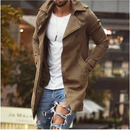 Men's Coat Mid-Length – Slim Fit – Cotton Blend – Double-Breasted with Lapels