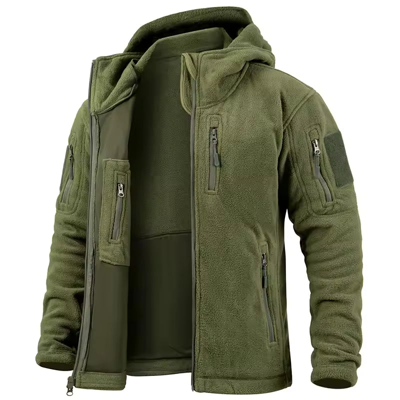 Men's Fleece Jacket – Relaxed Fit – Hood – Full Zipper – Zippered Pockets