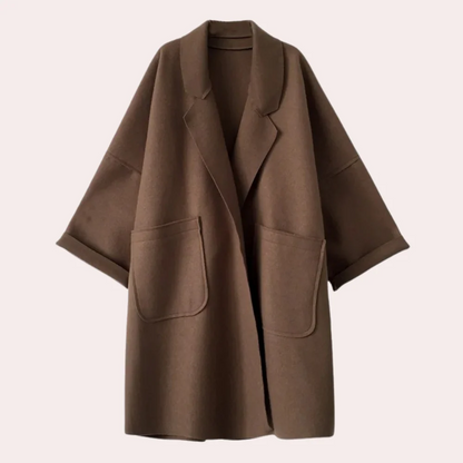 Women's Long Coat – Oversized Fit – Wool Blend – Minimalist Design – Pockets