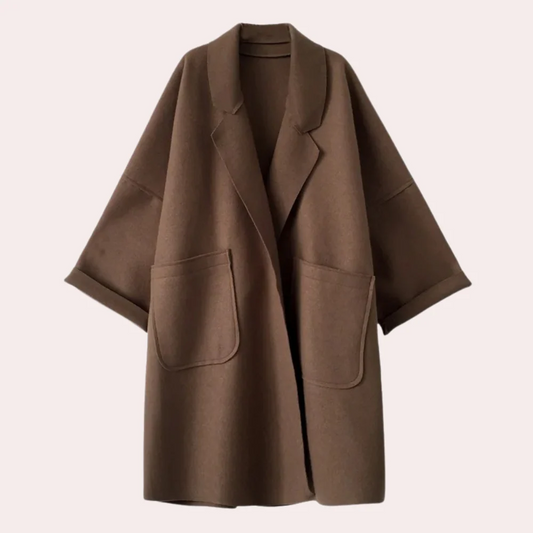 Women's Long Coat – Oversized Fit – Wool Blend – Minimalist Design – Pockets