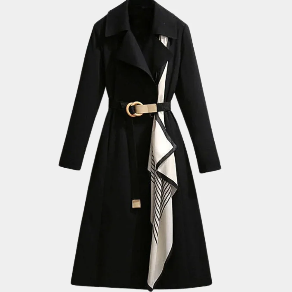 Women's Trench Coat – Tailored Fit – Belt at Waist – Wide Flared Hem – Cotton Blend