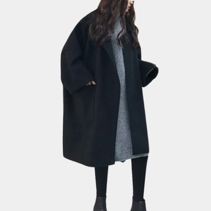 Women's Long Coat – Oversized Fit – Wool Blend – Minimalist Design – Pockets