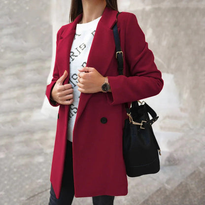 Women's Long Coat – Tailored Fit – Wool Blend – Notch Lapel – Single Breasted