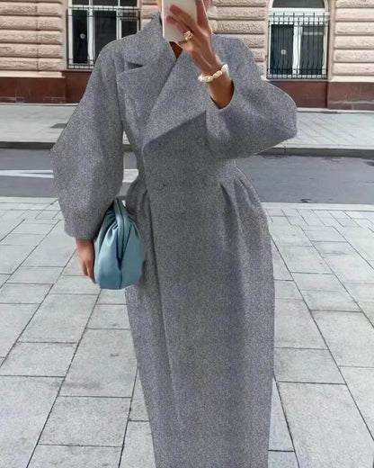 Women's Trench Coat – Wool Blend – Tailored A-Line – Double-Breasted – Belted Waist