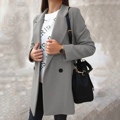 Women's Long Coat – Tailored Fit – Wool Blend – Notch Lapel – Single Breasted