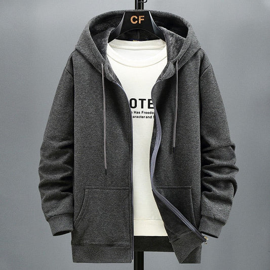Men's Hoodie Cardigan – Fleece – Relaxed Fit – Zipper – Layered Use