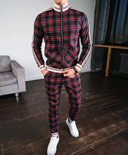 Men's Tracksuit – Slim Fit – Zip Jacket with Stripes – Tapered Pants