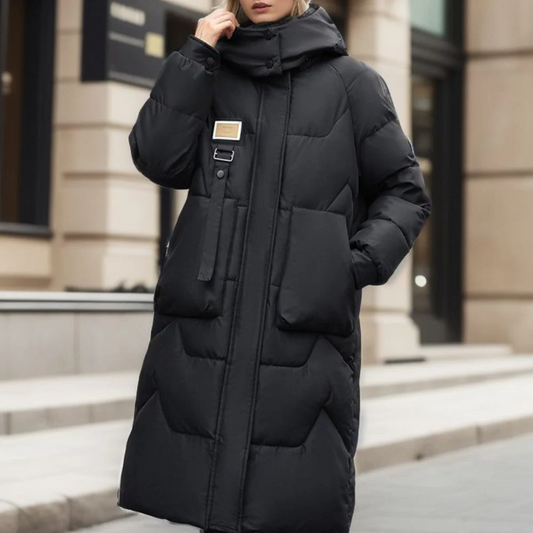Women's Coat – Quilted – Oversized Fit – Hood – Full Length – Warm Pockets