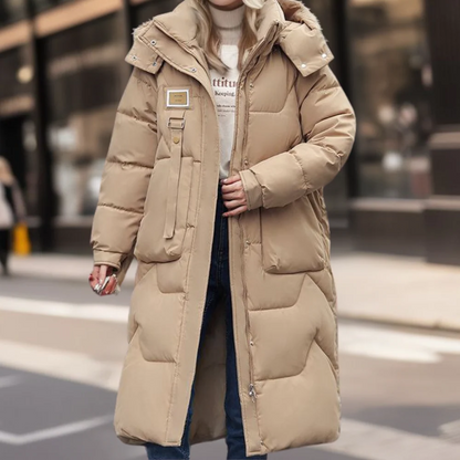 Women's Coat – Quilted – Oversized Fit – Hood – Full Length – Warm Pockets