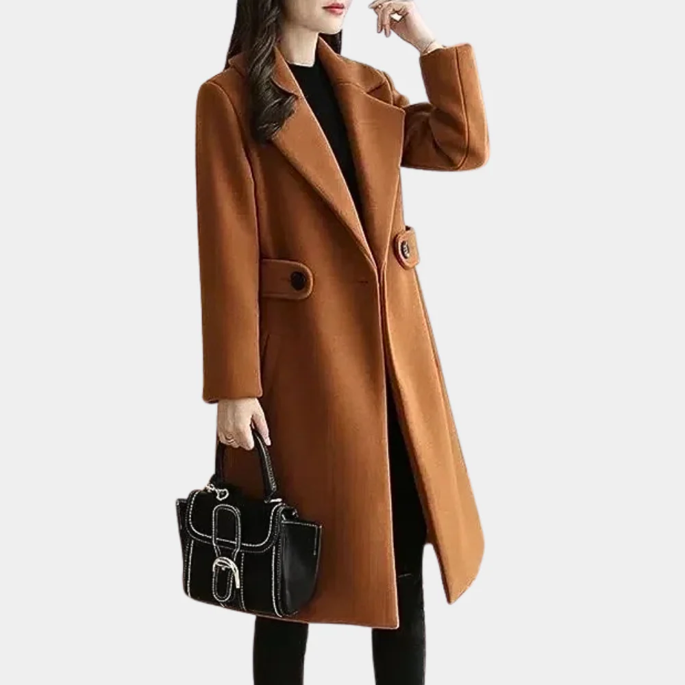 Women's Wool Coat – Tailored Fit – Knee Length – Single Breasted – Wide Lapels