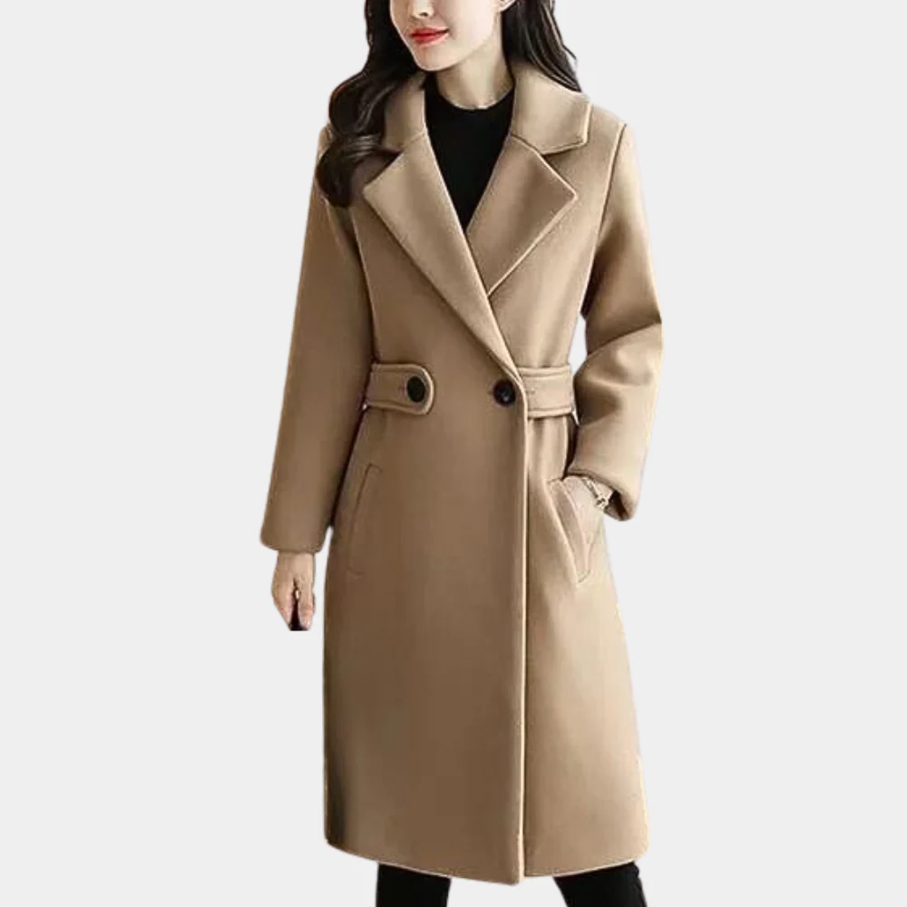 Women's Wool Coat – Tailored Fit – Knee Length – Single Breasted – Wide Lapels