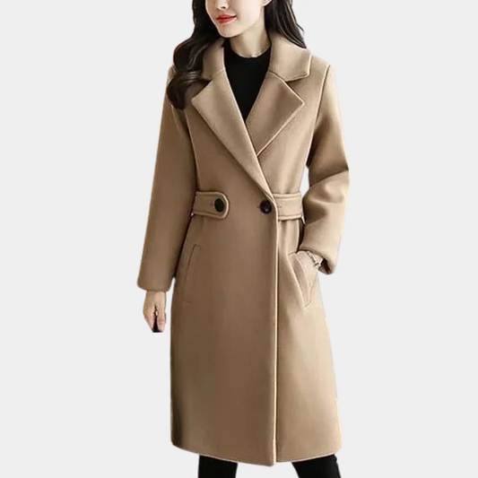Women's Wool Coat – Tailored Fit – Knee Length – Single Breasted – Wide Lapels