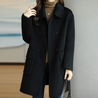 Women's Coat – Double-Breasted – Wool Feel – Structured Fit – Classic Collar