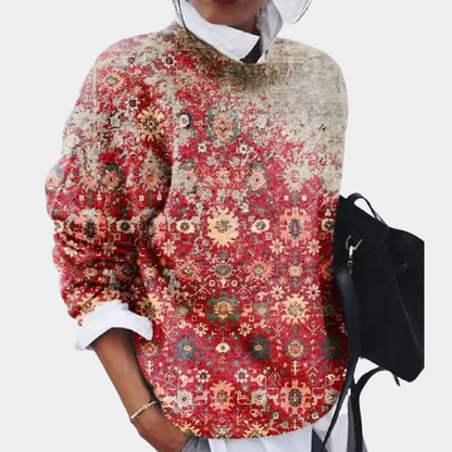 Women's Sweater – Relaxed Fit – Knitted – Geometric Pattern – Round Neck – Long Sleeves
