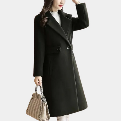 Women's Wool Coat – Tailored Fit – Knee Length – Single Breasted – Wide Lapels