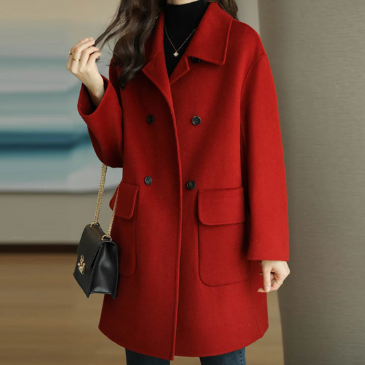 Women's Coat – Double-Breasted – Wool Feel – Structured Fit – Classic Collar