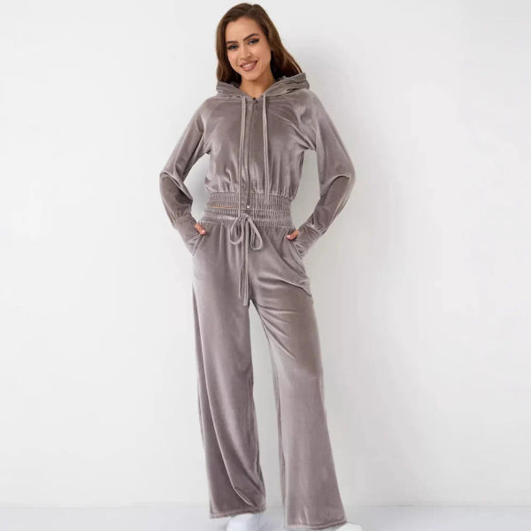 Women's Loungewear Set – Fleece – Relaxed Fit – Drawstring Hoodie – Wide Pants
