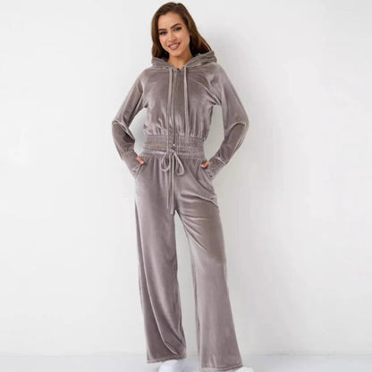 Women's Loungewear Set – Fleece – Relaxed Fit – Drawstring Hoodie – Wide Pants