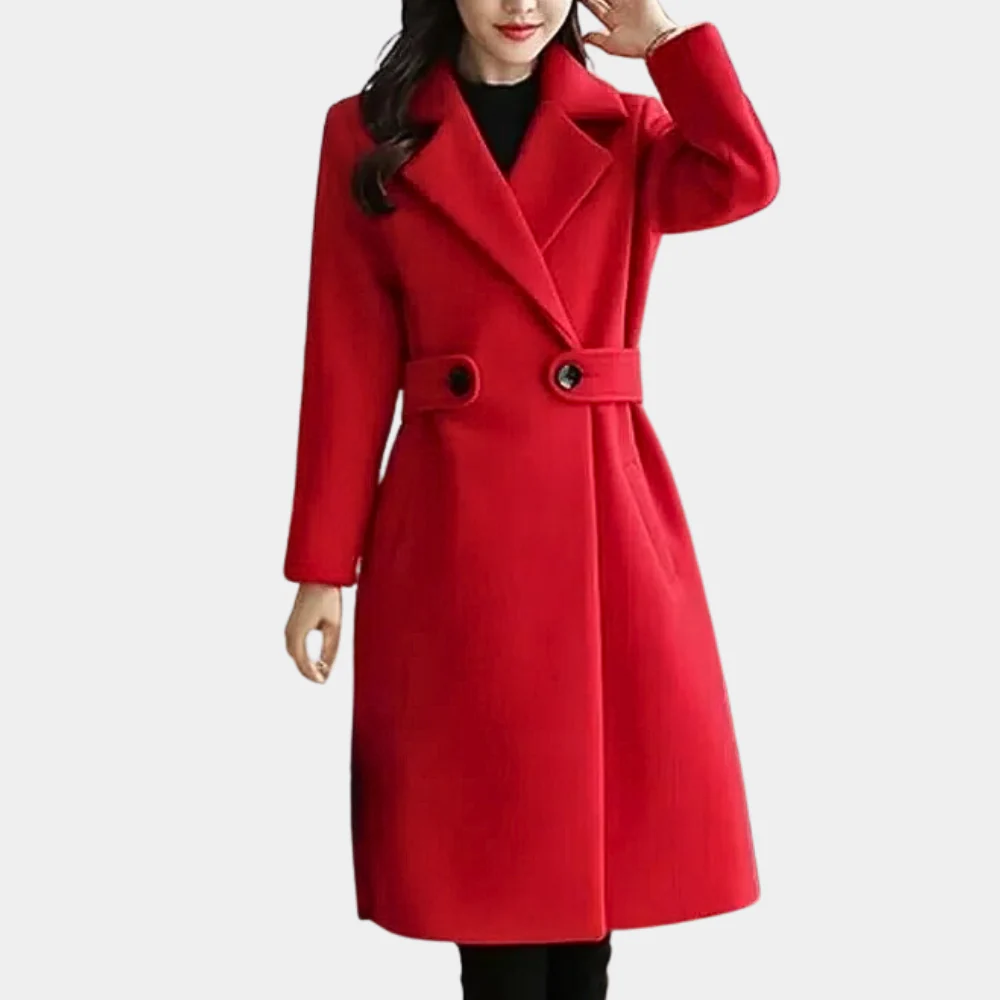 Women's Wool Coat – Tailored Fit – Knee Length – Single Breasted – Wide Lapels