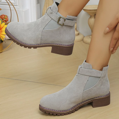 Women's Ankle Boots – Suede Look – Buckle – Elastic Panel – Non-Slip Sole
