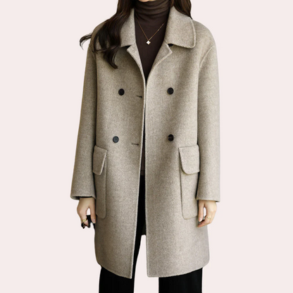 Women's Coat – Double-Breasted – Wool Feel – Structured Fit – Classic Collar