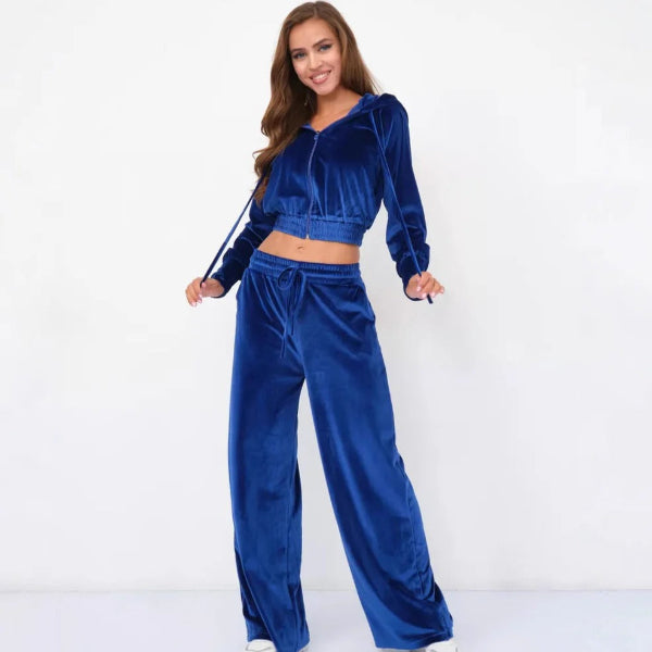 Women's Loungewear Set – Fleece – Relaxed Fit – Drawstring Hoodie – Wide Pants
