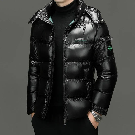 Men's Down Jacket – Water-Repellent Shine – Regular Fit – Quilted with Zipper and Stand Collar