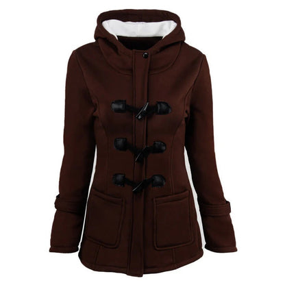 Women's Jacket with Hood – Structured Fit – Cotton Blend – Knee Length – Toggle Details