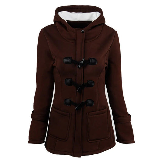 Women's Jacket with Hood – Structured Fit – Cotton Blend – Knee Length – Toggle Details