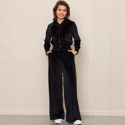 Women's Loungewear Set – Fleece – Relaxed Fit – Drawstring Hoodie – Wide Pants