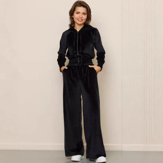 Women's Loungewear Set – Fleece – Relaxed Fit – Drawstring Hoodie – Wide Pants