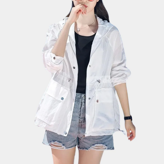 Women's Jacket – Lightweight – Relaxed Fit – Adjustable Waist – Hood – Zipper