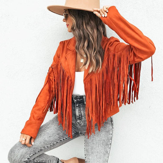 Women's Leather Jacket – Fringe Sleeves – Tailored Fit – Hip-Length Design
