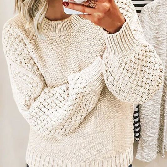 Women's Sweater in Wool Blend – Oversized Fit – Cable Knit – Balloon Sleeves