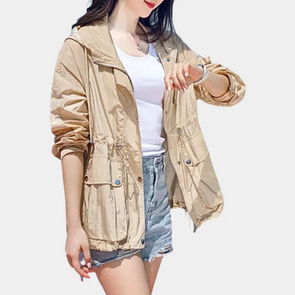 Women's Jacket – Lightweight – Relaxed Fit – Adjustable Waist – Hood – Zipper