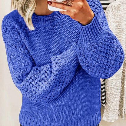 Women's Sweater in Wool Blend – Oversized Fit – Cable Knit – Balloon Sleeves
