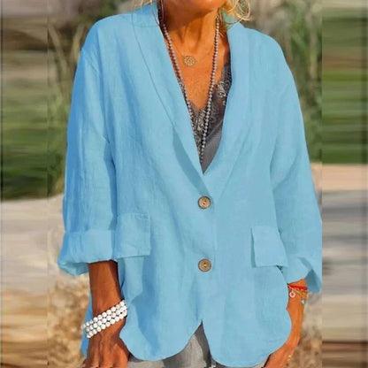 Women's Jacket – Relaxed Fit – Linen Texture – Notch Collar – Long Sleeves