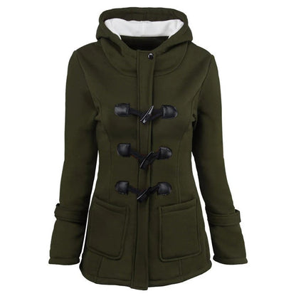 Women's Jacket with Hood – Structured Fit – Cotton Blend – Knee Length – Toggle Details