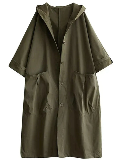 Women's Trench Coat – Waterproof Fabric – Oversized Fit – Hood and Side Pockets