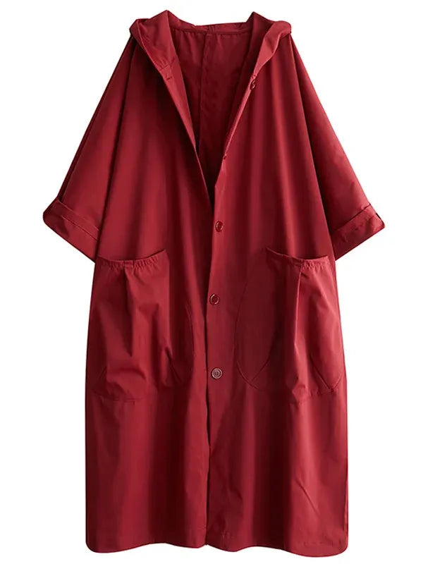 Women's Trench Coat – Waterproof Fabric – Oversized Fit – Hood and Side Pockets