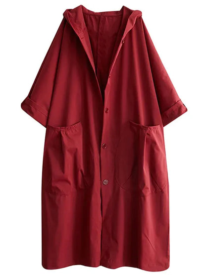 Women's Trench Coat – Waterproof Fabric – Oversized Fit – Hood and Side Pockets