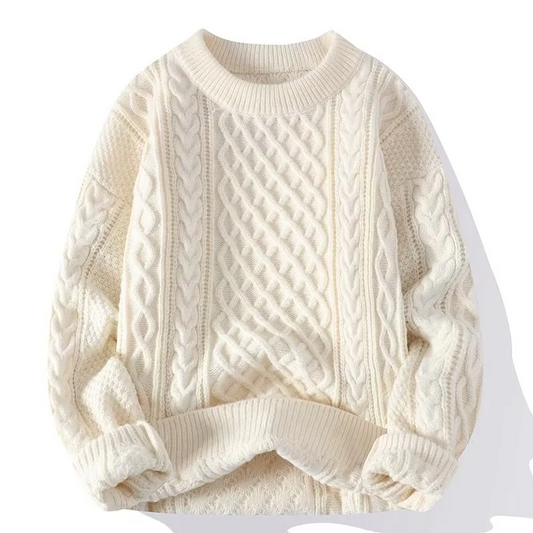 Women's Sweater – Wool Blend – Relaxed Fit – Cable Knit – Ribbed Neck