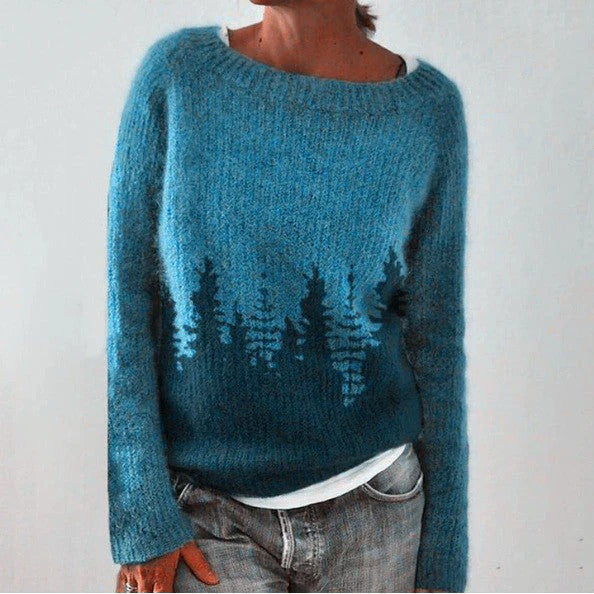 Women's Sweater – Wool Knit – Relaxed Fit – Geometric Pattern – Long Sleeves